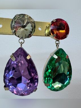 Purple and Green Teardrop Crystal Drop Earrings